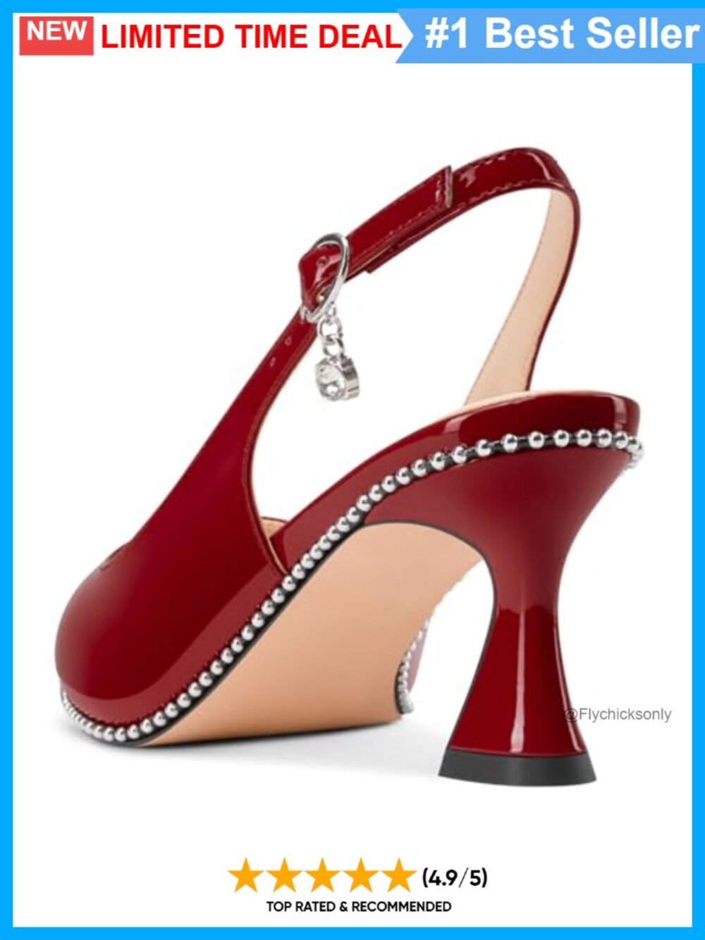 Womens Kitten Heel Pointed Toe Slingback Pumps Beaded Patent Leather 2.6 Inch - Picture 5 of 6